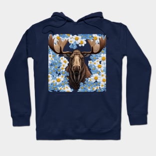 Moose And Alaska Forget-Me-Not Flowers Hoodie